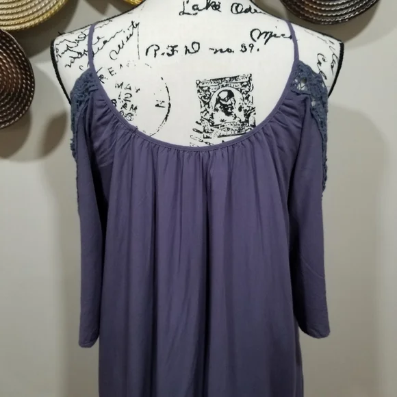Strappy Midi Boho  Dress with Shoulders Down, Very Light Dark Blue Color, SIZE L - Picture 10 of 17